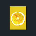 Pop art citrus lemon yellow original canvas print<br><div class="desc">A cute and colourful vibrant  slice from an original painting by artist Sacha Grossel. This large pop art style citrus fruit is yellow and very bright and colourful against a customisable canary yellow coloured background. Quirky and original.</div>