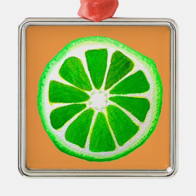 Pop art citrus lime fruit original watercolour metal ornament (Front)
