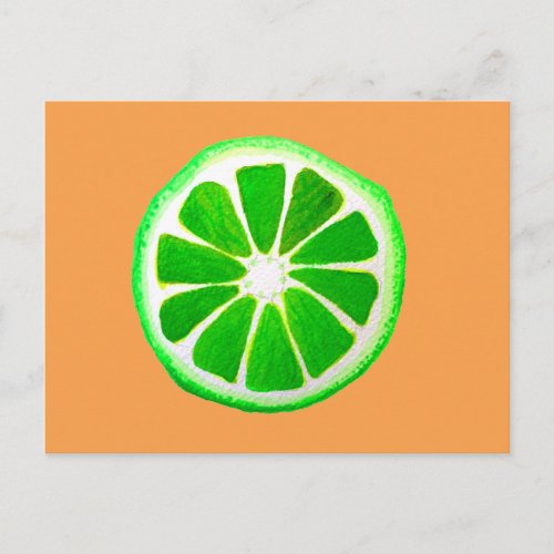 Pop art citrus lime fruit original watercolour postcard