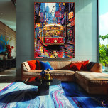 Pop Art City Tram with Neon Reflections Canvas Print<br><div class="desc">Ride through the vibrant energy of the city with this bold pop art featuring a retro tram surrounded by neon-lit streets. The electrifying colors and reflections create a dynamic and lively composition, perfect for fans of pop art, urban enthusiasts, and those seeking colorful and modern decor. Add a splash of...</div>