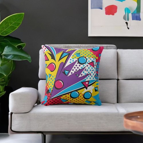 Pop Art Colorful Abstract Print  Throw Pillow