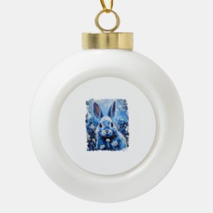 Pop Art Colorful Bunny Rabbit Blue Ceramic Ball Christmas Ornament
