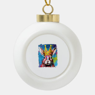 Pop Art Colorful Bunny Rabbit King Queen Ceramic Ball Christmas Ornament