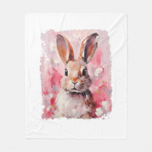 Pop Art Colorful Bunny Rabbit Pink Fleece Blanket