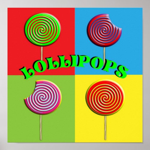 Pop Art Colorful Candy Lollipops Pictures Poster