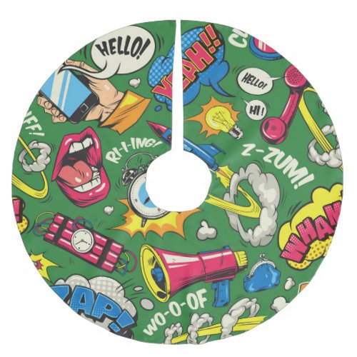 Pop Art Colorful Comic Seamless Brushed Polyester Tree Skirt