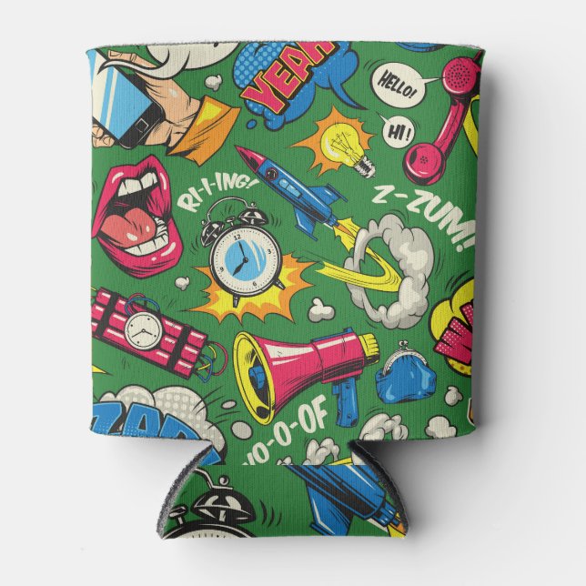Pop Art: Colorful Comic Seamless Can Cooler (Front)