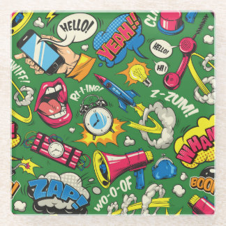 Pop Art: Colorful Comic Seamless Glass Coaster