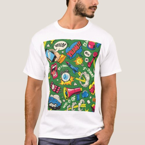 Pop Art Colorful Comic Seamless T_Shirt