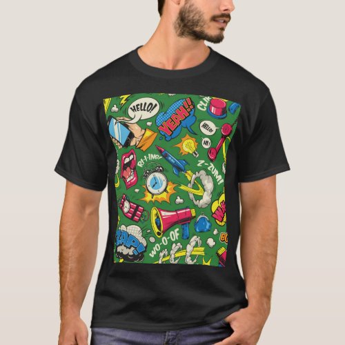Pop Art Colorful Comic Seamless T_Shirt
