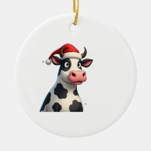 Pop Art Colorful Cow Christmas T-Shirt (1) Ceramic Ornament
