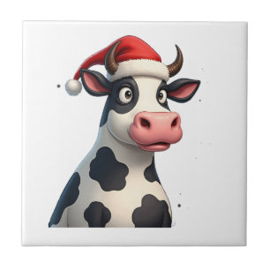 Pop Art Colorful Cow Christmas T-Shirt (1) Ceramic Tile
