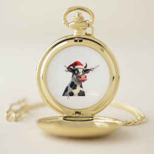 Pop Art Colorful Cow Christmas T-Shirt (1) Pocket Watch