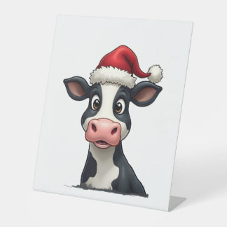 Pop Art Colorful Cow Christmas T-Shirt (2) Pedestal Sign