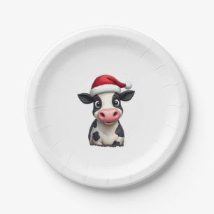 Pop Art Colorful Cow Christmas T-Shirt (3) Paper Plates