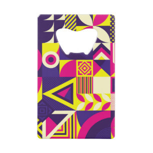 Pop art, colorful geometric shapes. credit card bottle opener