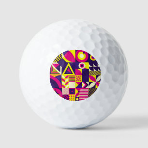 Pop art, colorful geometric shapes. golf balls