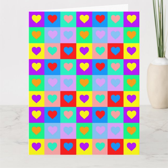 Pop Art Colorful Heart Pattern  Card (Front)