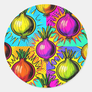 Pop Art Colorful Onions Classic Round Sticker