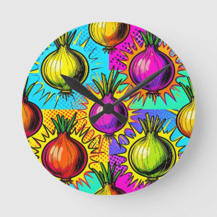 Pop Art Colorful Onions Round Clock