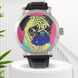 Pop art colorful portrait of a pug watch
