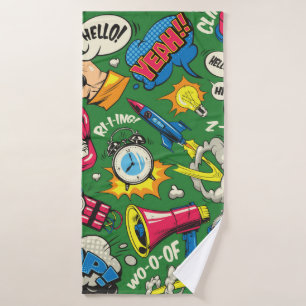 Pop art colorful seamless pattern with comic speec bath towel