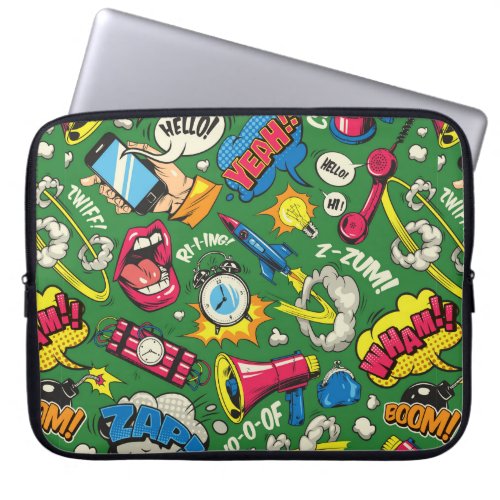 Pop art colorful seamless pattern with comic speec laptop sleeve