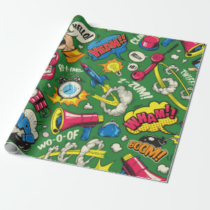 Pop art colorful seamless pattern with comic speec wrapping paper