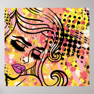 Pop art, colorful vintage lady. poster