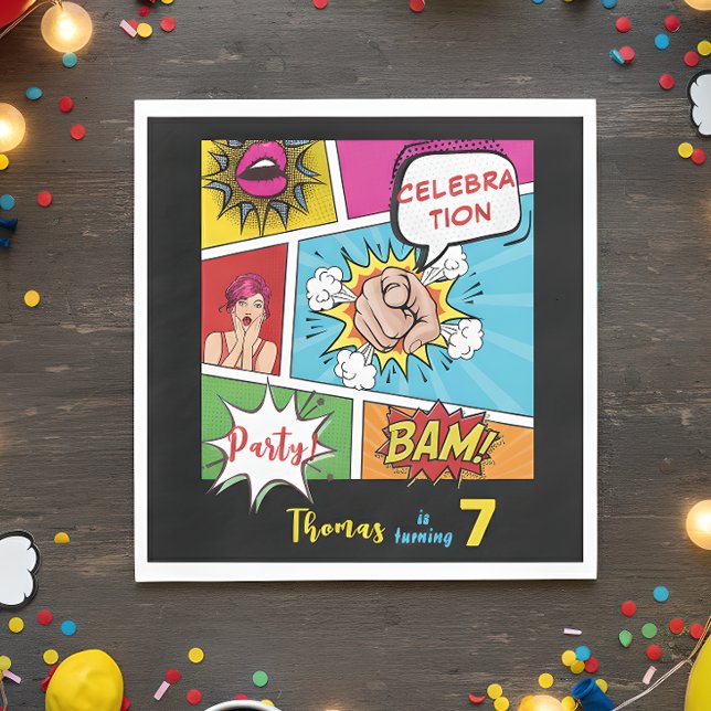 Pop art comic birthday napkins (Creator Uploaded)