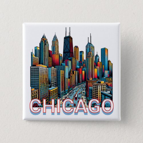 Pop art Comic Book Art Chicago Illinois Skyline Button