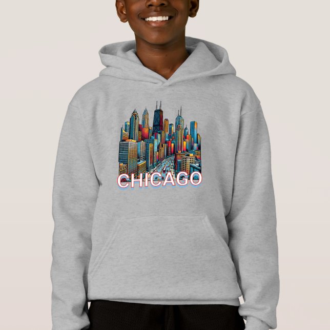 Pop art Comic Book Art Chicago Illinois Skyline Hoodie (Front)