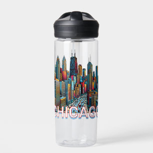 Pop art Comic Book Chicago Skyline Personalized Water Bottle