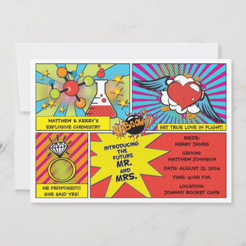 Pop Art Comic Book Engagement Party Invitation Announcement