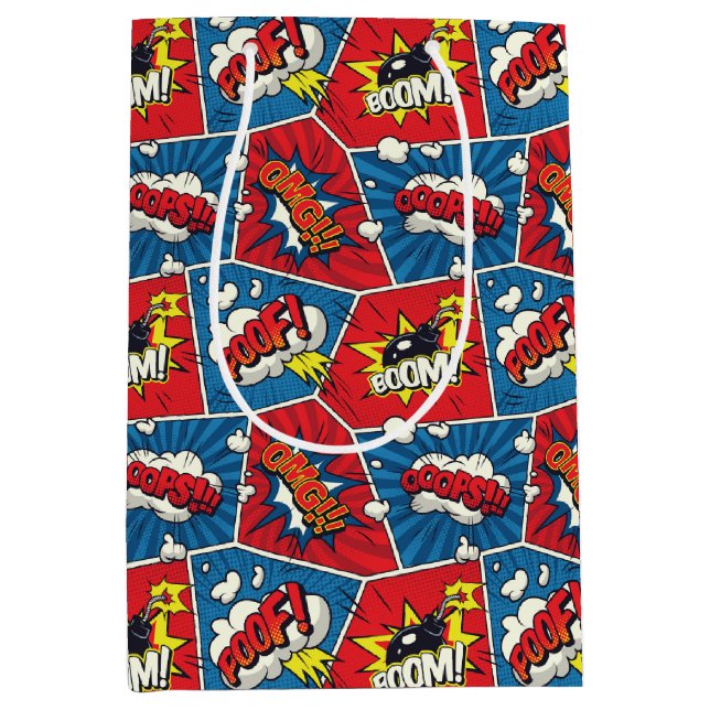 Pop Art Comic Book Panels Medium Gift Bag (Front)