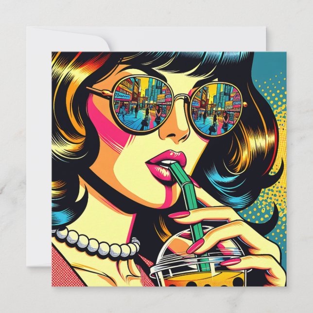 Pop Art Comic Book Pretty Woman Drinking Boba (Front)