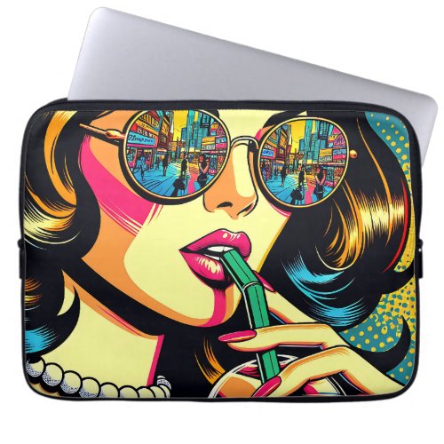 Pop Art Comic Book Pretty Woman Drinking Boba Laptop Sleeve