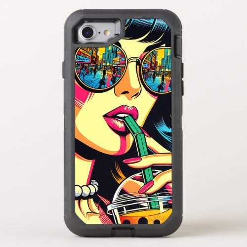 Pop Art Comic Book Pretty Woman Drinking Boba OtterBox Defender iPhone SE87 Case