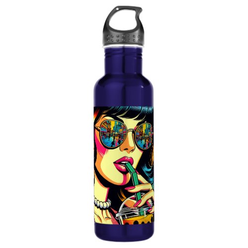 Pop Art Comic Book Pretty Woman Drinking Boba Stainless Steel Water Bottle