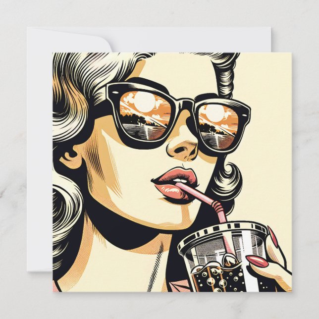Pop Art Comic Book Pretty Woman Drinking Soda (Front)