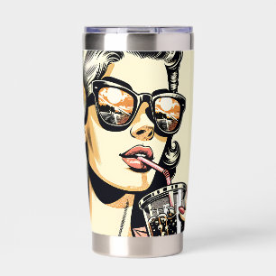 Pop Art Comic Book Pretty Woman Drinking Soda Insulated Tumbler