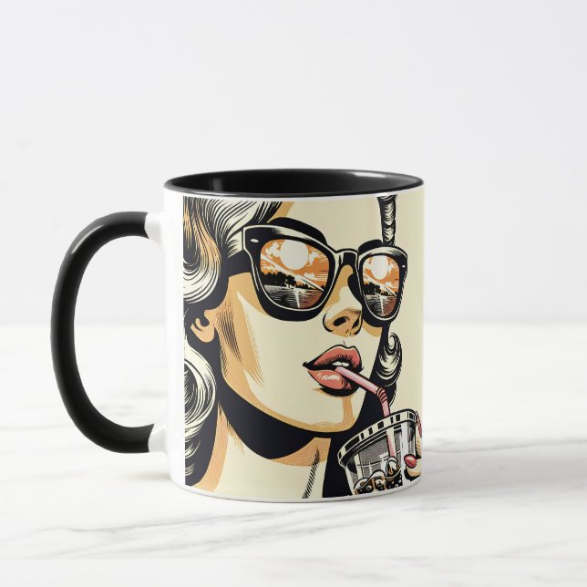 Pop Art Comic Book Pretty Woman Drinking Soda Mug (Left)