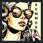 Pop Art Comic Book Pretty Woman Drinking Soda Poster<br><div class="desc">Pretty comic book pop art retro pretty lady drinking soda with sunglasses on with a sunset reflection.</div>