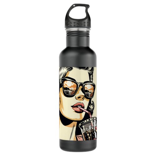 Pop Art Comic Book Pretty Woman Drinking Soda Stainless Steel Water Bottle