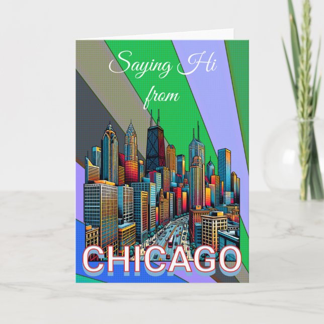 Pop art Comic Book Style Chicago Illinois Keepsake Card (Front)