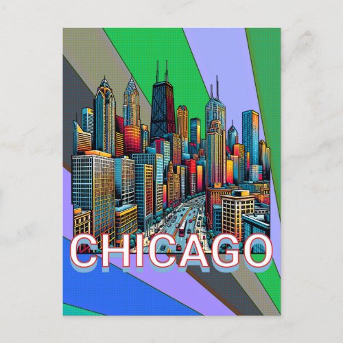 Pop art Comic Book Style Chicago Illinois Keepsake Postcard