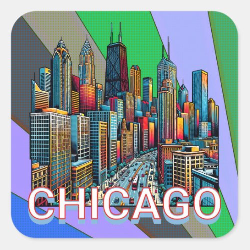 Pop art Comic Book Style Chicago Illinois  Square Sticker