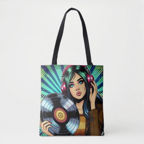 Pop art Comic Girl in Headphones  Tote Bag