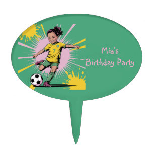 Pop Art Comic Girls Soccer Birthday Party Cake Topper