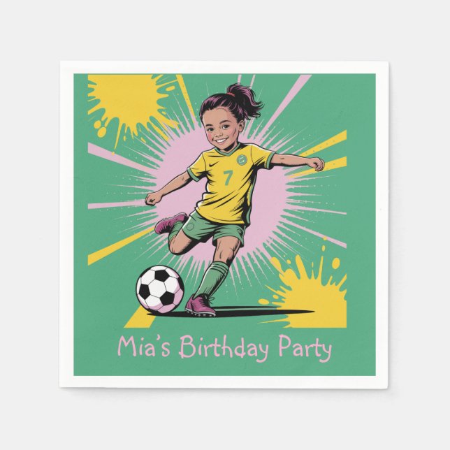 Pop Art Comic Girls Soccer Birthday Party Napkins (Front)